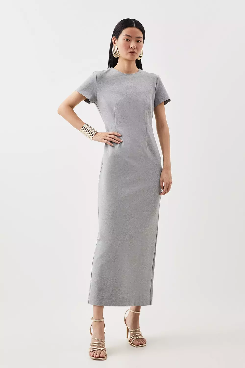 Ponte Crew Neck Maxi Dress | Karen Millen